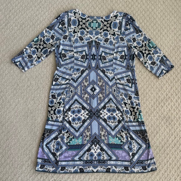 J. Jill Mosaic Floral Jersey Knit Shift Dress Med Stretchy Comfy Classic Casual - Picture 6 of 11